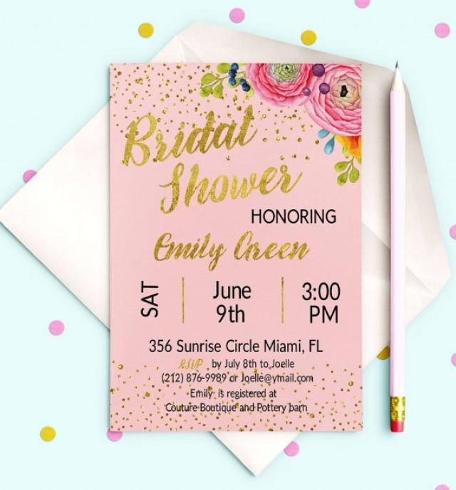 Bridal Shower Invitation Pink And Gold Printable Bridal Brunch