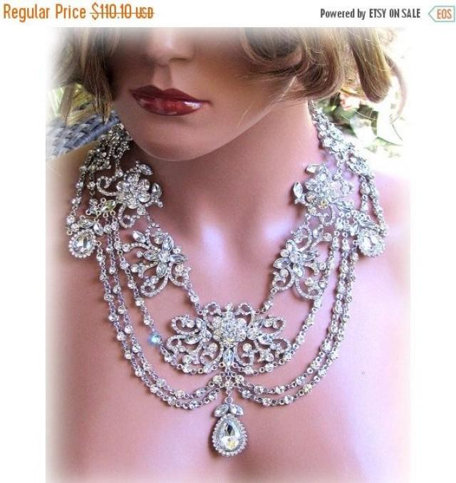 Wedding Jewelry Set OOAK Bridal Bib Necklace And Earrings Vintage