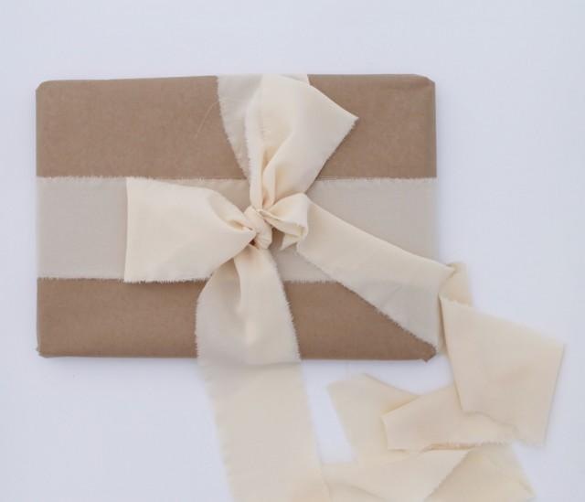 Ivory Ribbon. 3" Wide Luxury Ribbon. Hand Torn And Frayed Ivory