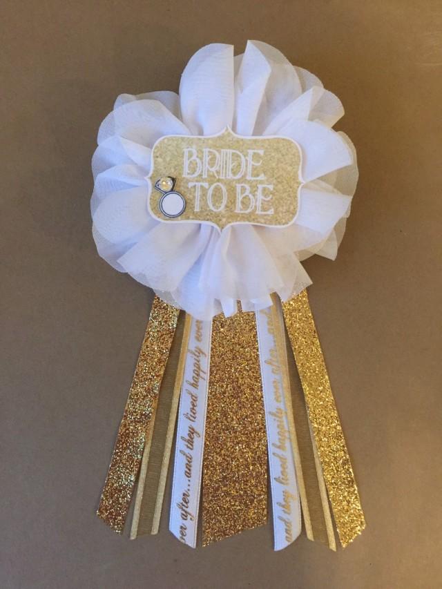 Bride To Be White Ribbon Badge Brooch 