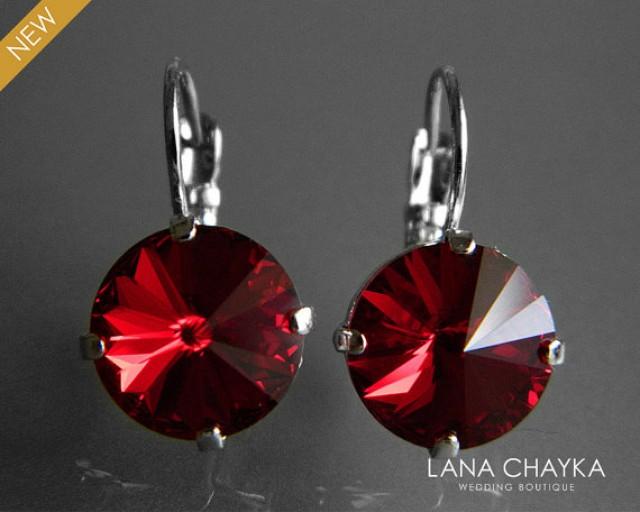 Dark Red Crystal Earrings Swarovski Siam Red Rivoli Silver Earrings