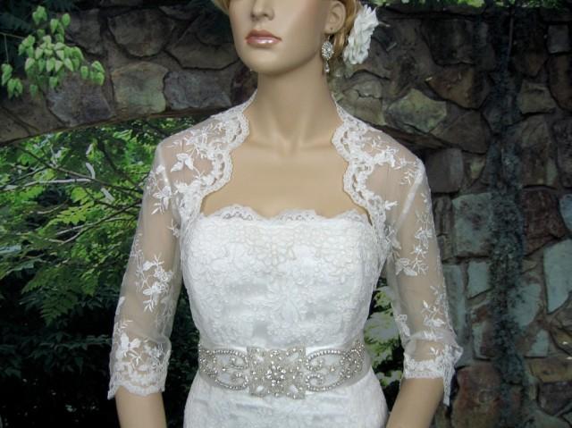 Various Sizes NEW Ivory  Lace Bolero Shrug Wedding Jacket 3/4 Sleeve K8 