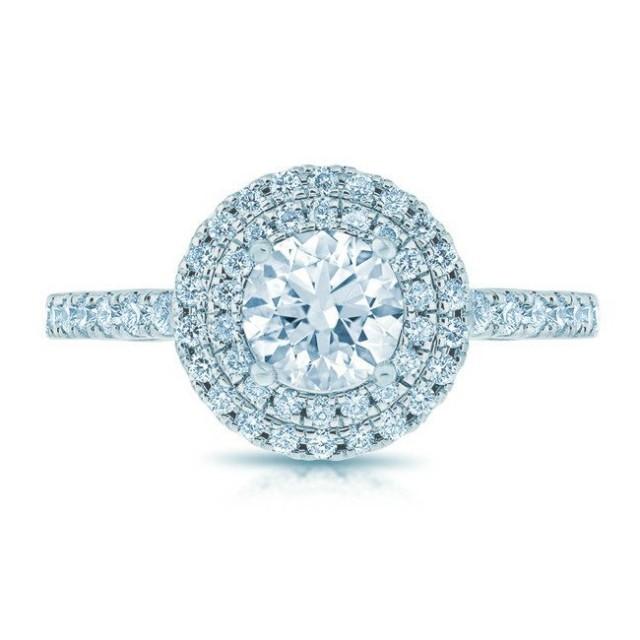 Forever One Moissanite & Double Diamond Halo Engagement Ring Double