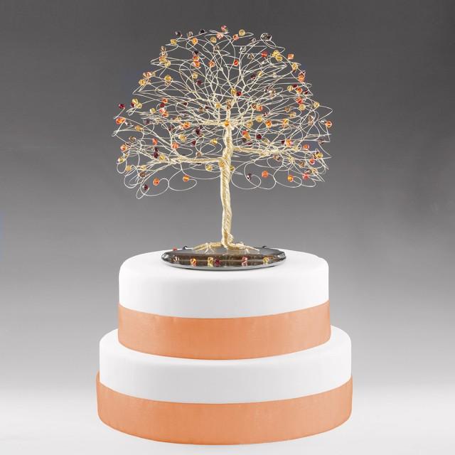 Fall Tree Cake Topper With Swarovski Crystal Topaz, Siam, Fireopal