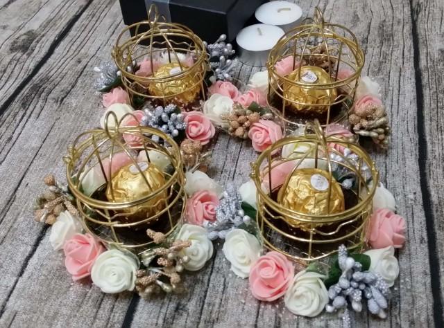 Gold Rose Bird Cages Metal Candle Holder Wedding Decoration