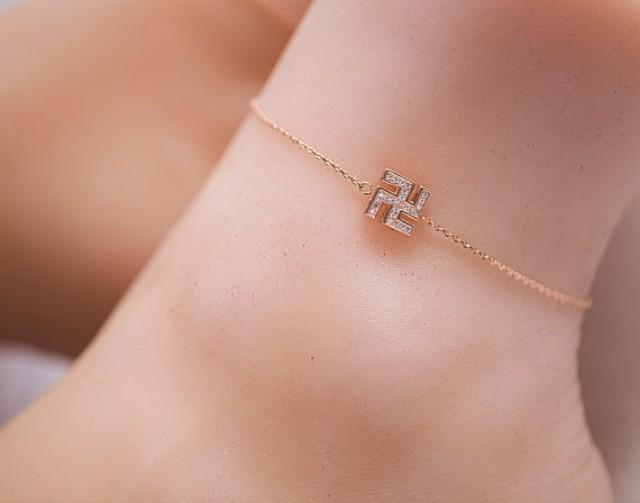 Rose Gold Anklet With Manji Symbol(not Nazi Symbol) AnkletBeach