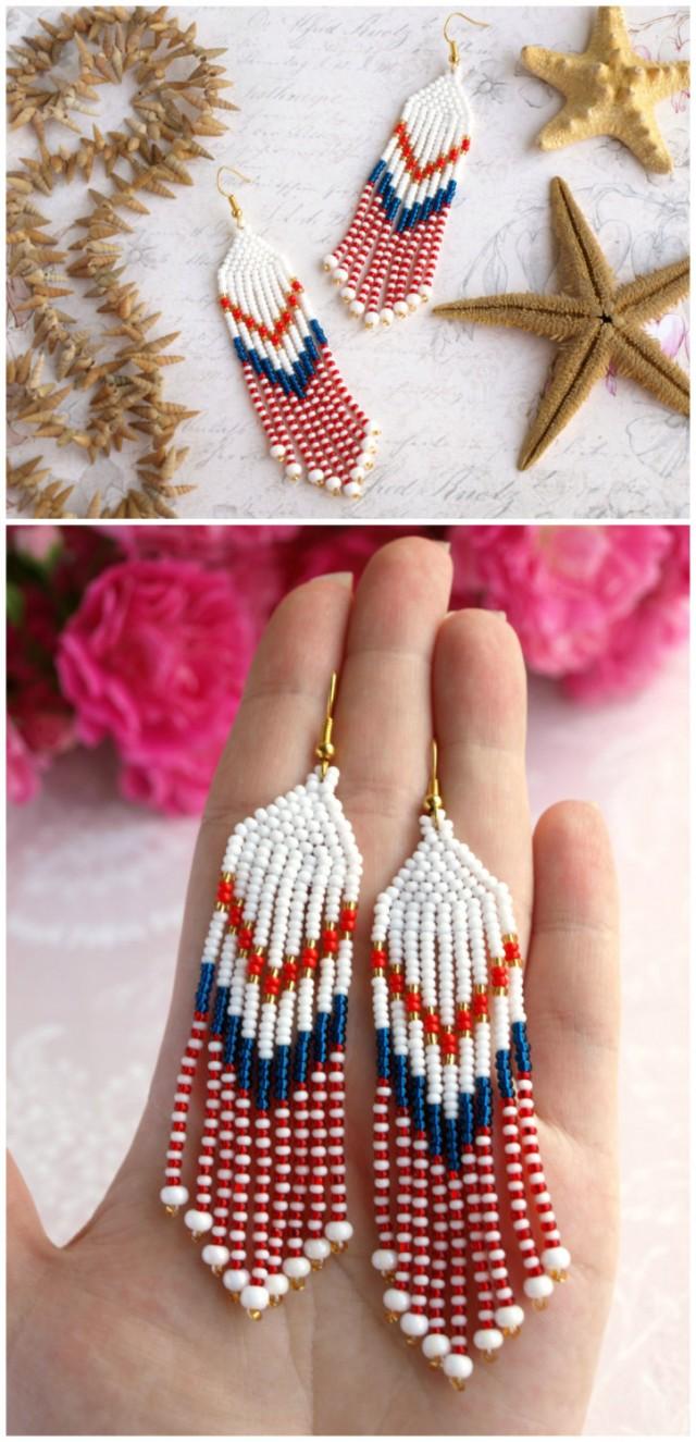 Bead Tassel Earring Seed Bead Earring Nautical Dangle Earring Long