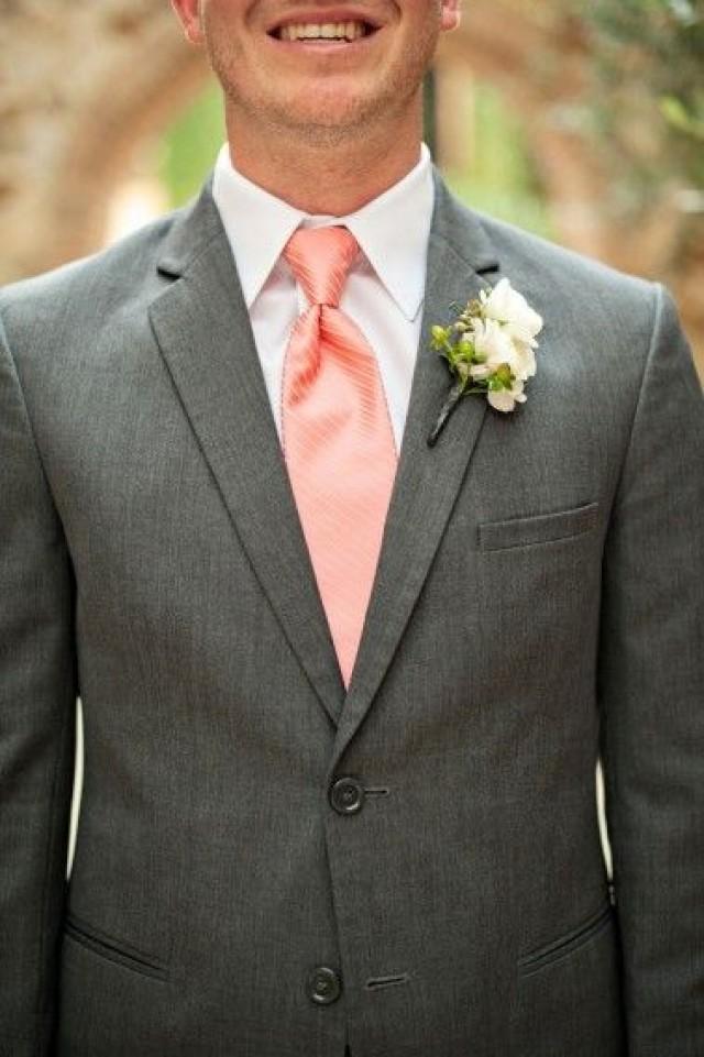 gray suit coral tie