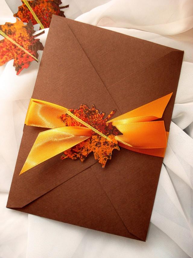 Leaf It Up To Me Autumn Hand Painted Leaf Wedding Invitation PUMPKIN 
