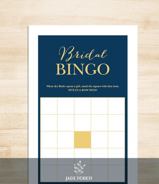 Bridal Shower Bingo Game DIY // Gold Calligraphy On Navy Background // Bridal Bingo Printable