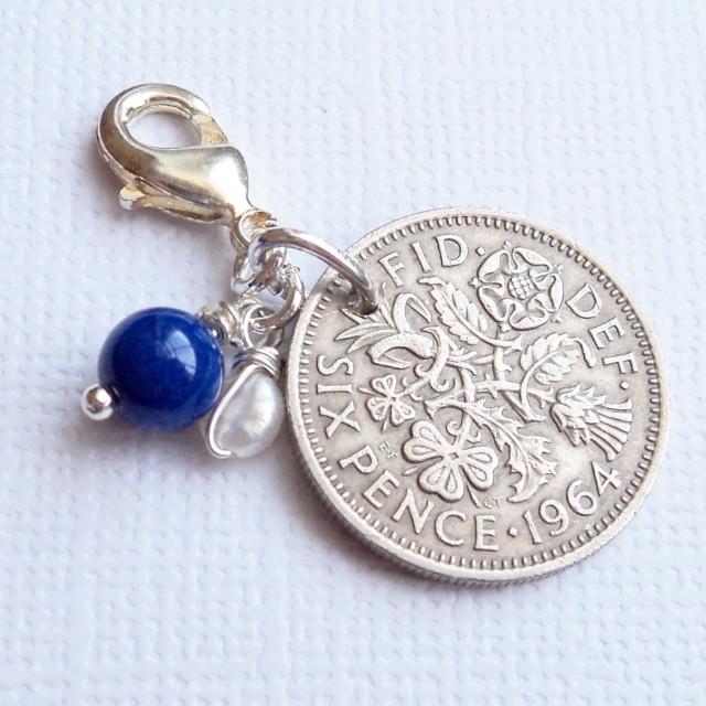 Garter Charm Sixpence Bridal Bouquet Charm Bride to Be Gift Buttonhole Brooch Pin Something Old Lucky Sixpence
