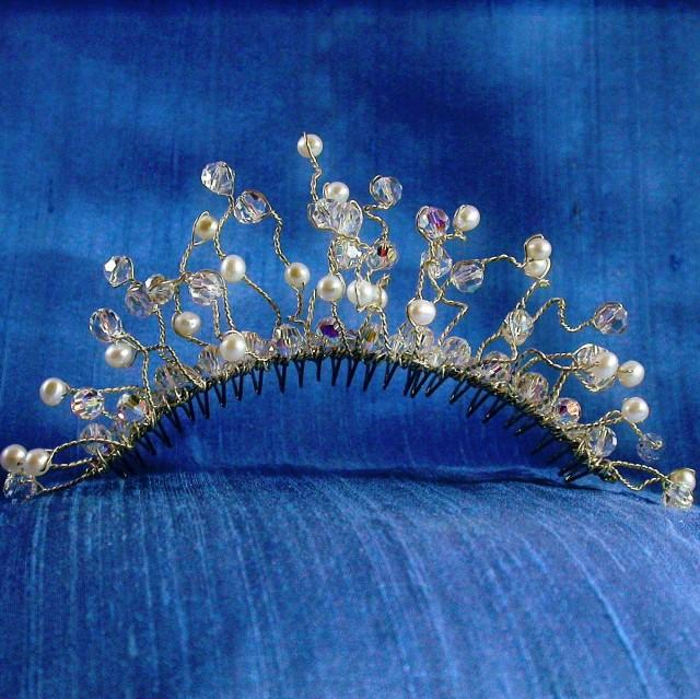 Bridal Tiara Comb, Crystal Pearl Tiara, Silver Crystal Pearl Bridal