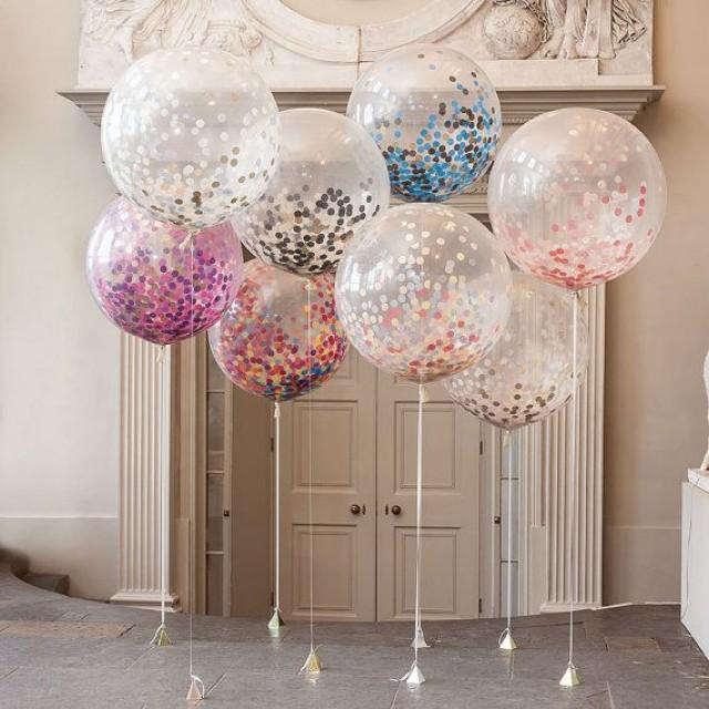 Giant Round Clear Balloons With Confetti Inside Weddings, Birthdays