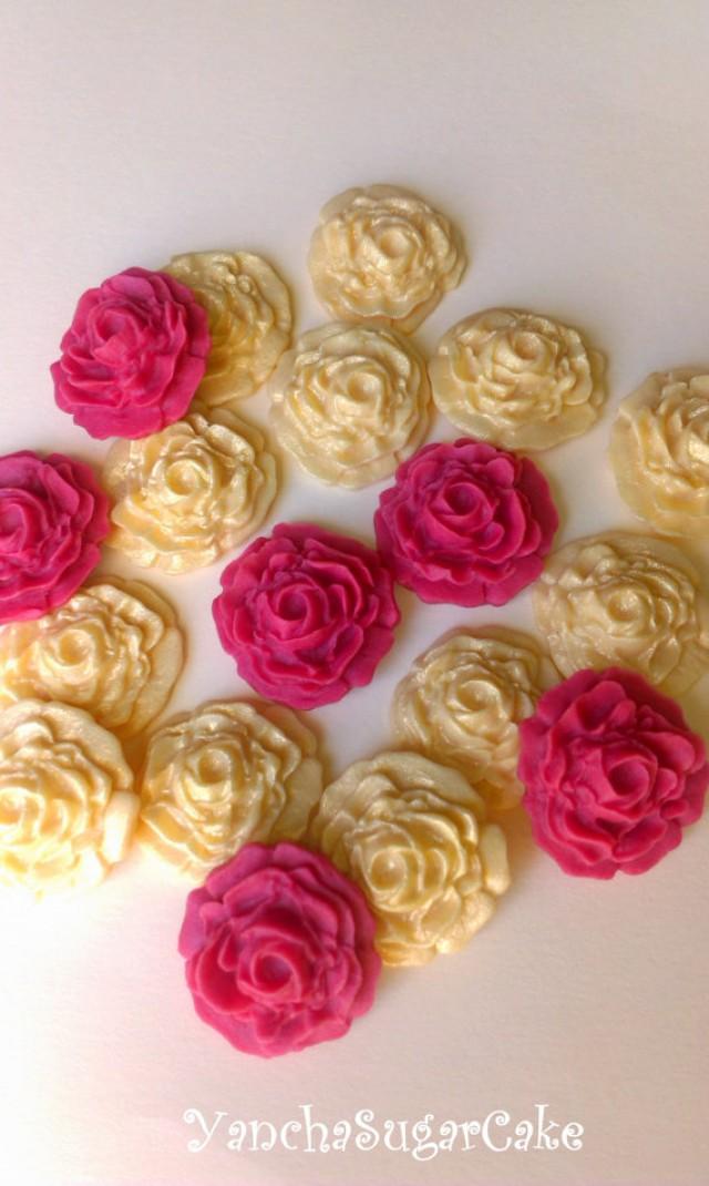 Pink  white roses daisies Edible sugar paste cake topper Cupcakes Wedding 