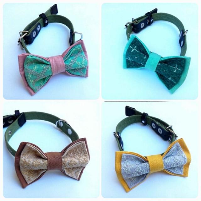 Wedding Dog Collar Bowtie Embroidered Matching Dog Bow Tie MADE TO