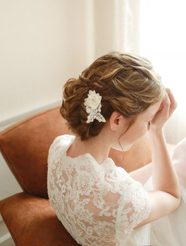 Wedding Lace Hair Pin, Ivory Lace Hair Comb, Bridal Hair Clip, Wedding