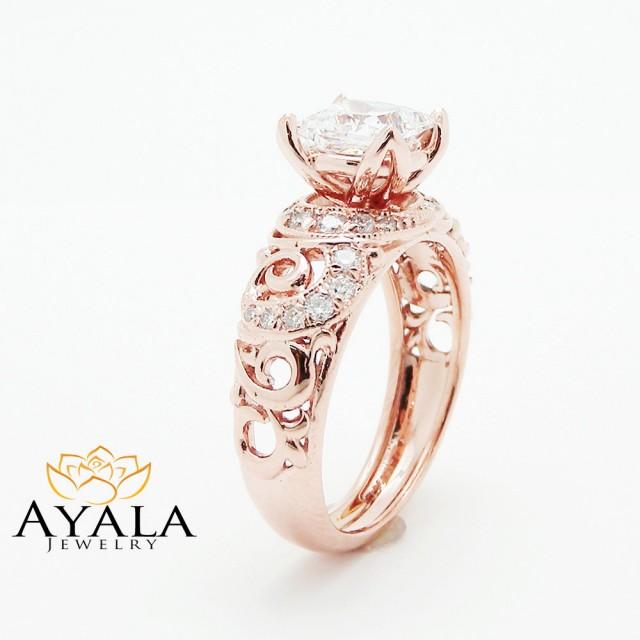 Princess Cut Engagment Ring Moissanite Engagement Ring 14K Rose Gold