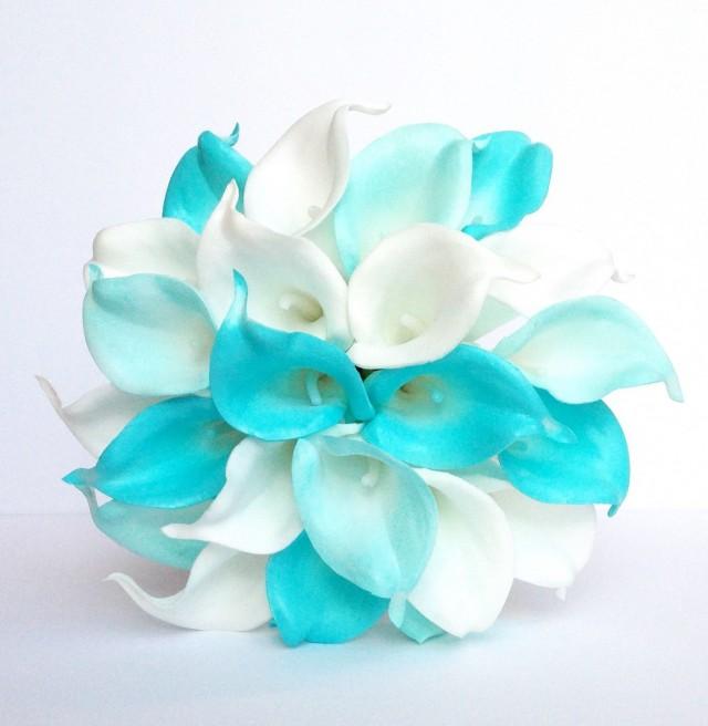 Turquoise Wedding Bouquet , Calla Lily Wedding Bouquet, Turquoise And