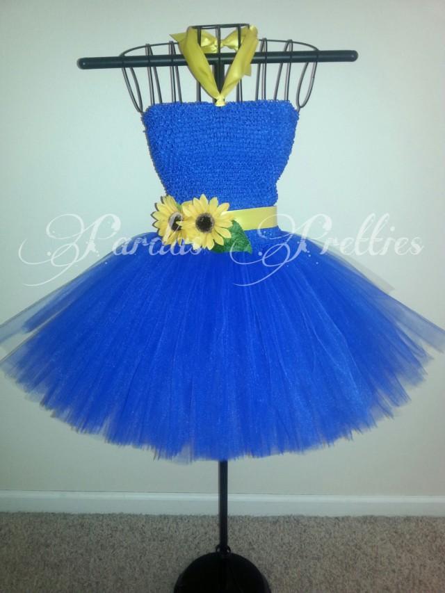 Country Style Tutu Dress, Sunflower Tutu Dress, Royal Blue Tutu Dress
