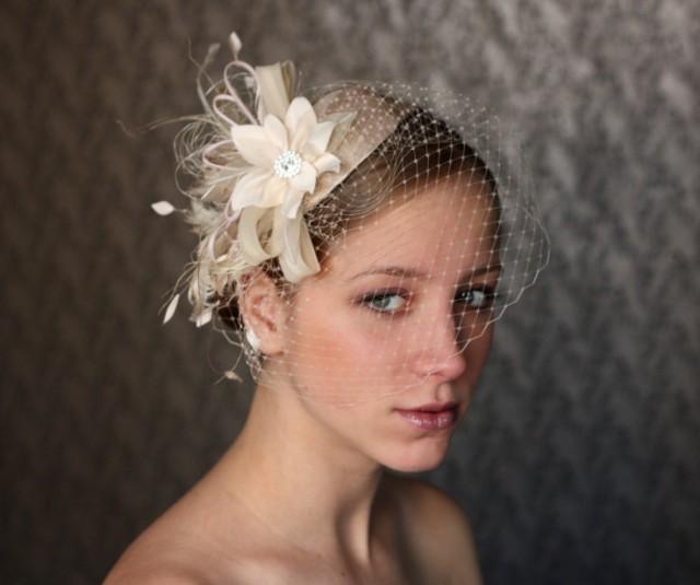 Ivory BIRD CAGE VEIL Vintage Style Wedding Headdress. Wedding Birdcage