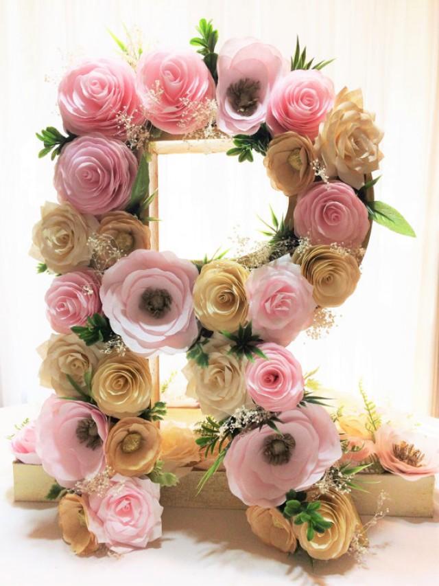 Floral Letter, Large 16" Paper Mache Letter, Blush & Gold Wedding