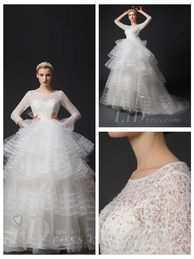 ThreeQuarter Length Sleeves Beaded Bodice Wedding Dresses 2553685 Weddbook