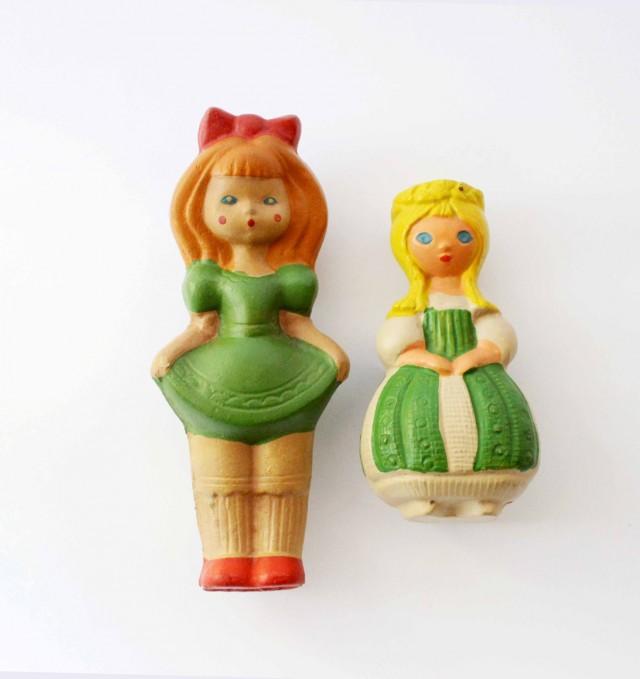 Two Cute Little Princess Soviet Toy Squeaker Rubber Doll Toys