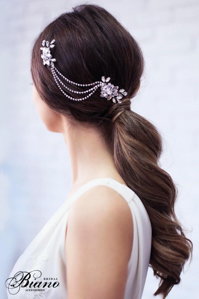 SALE Bridal Headpiece, Bridal Chain Headpiece, Wedding Rhinestone Comb