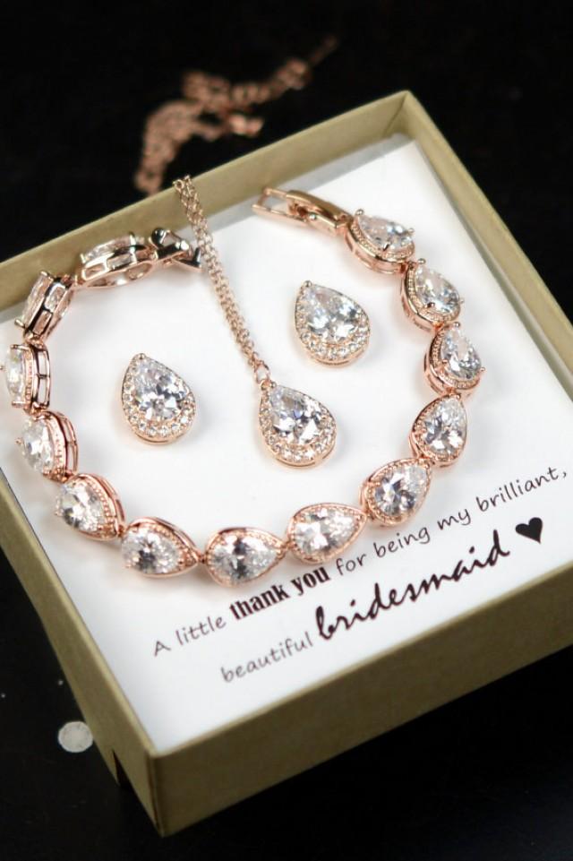 Rose Gold Bridesmaids Earrings,Personalized Bridesmaids Gift,Crystal