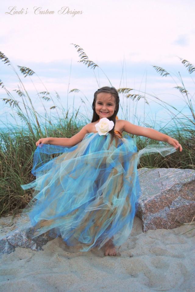 marine blue flower girl dress