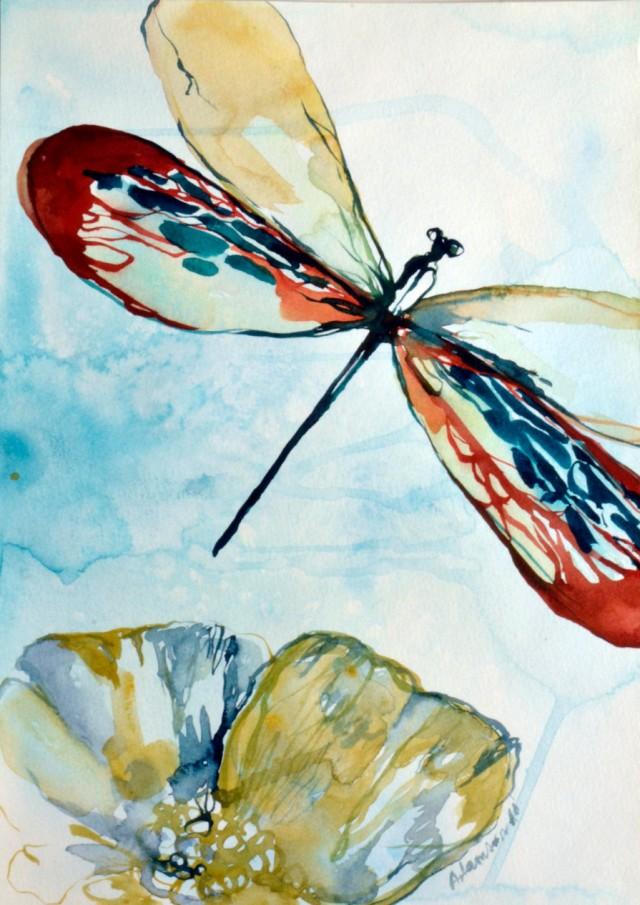 Dragonfly Watercolor Original Painting Contemporary Water Colour