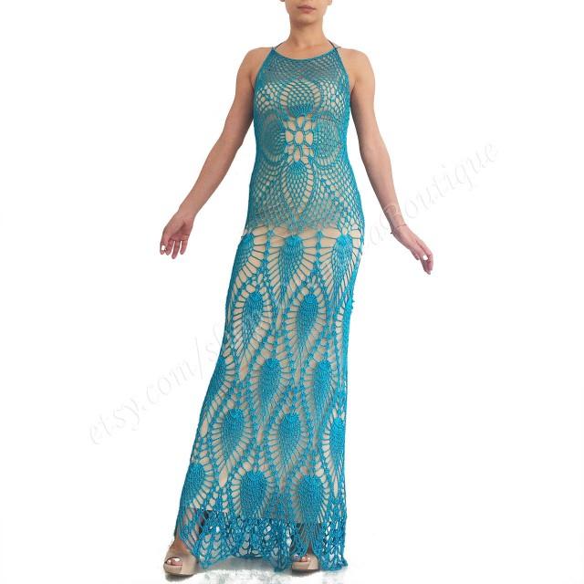 Crochet Maxi Dress/ Evening Dress/ Beach Dress/ Bohemian Dress/ Boho