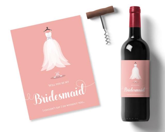 Will You Be My Bridesmaid Idea Peach Printable Wine Label Bridesmaid 