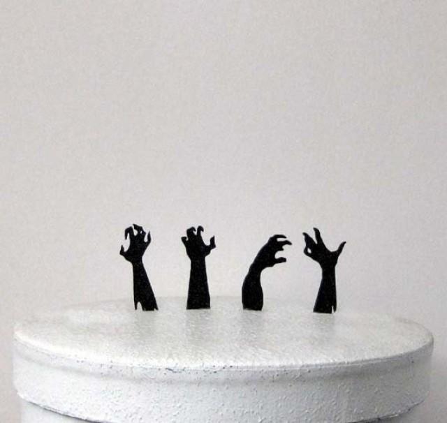 Halloween Wedding Cake Topper, Cupcake Toppers 4 Zombie Hands