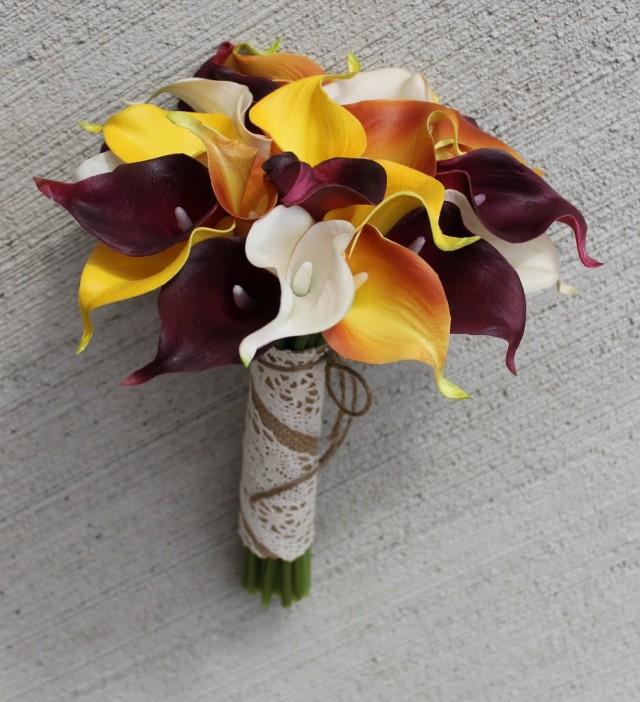 Fall Wedding Bouquet Calla Lily Bouquet Orange Bouquet Real Touch Yellow Calla Lily Bridal Bouquet Wedding Bouquets Weddings Weddbook