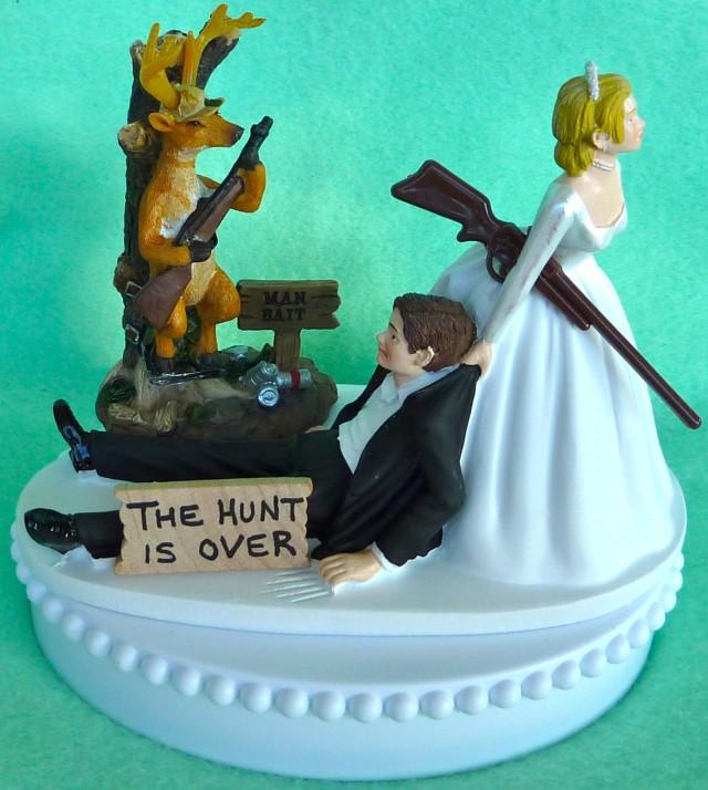 Wedding Cake Topper ~Bow & Arrow Hunter~  Drunk Groom No Hunting Sign Beer Cans 