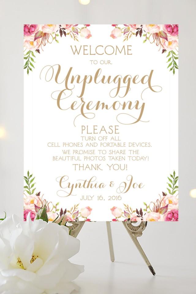 Welcome To Our Unplugged Ceremony Sign Various Sizes Personalized Quot Vintage Quot Style Welcome To The Wedding Of Template
