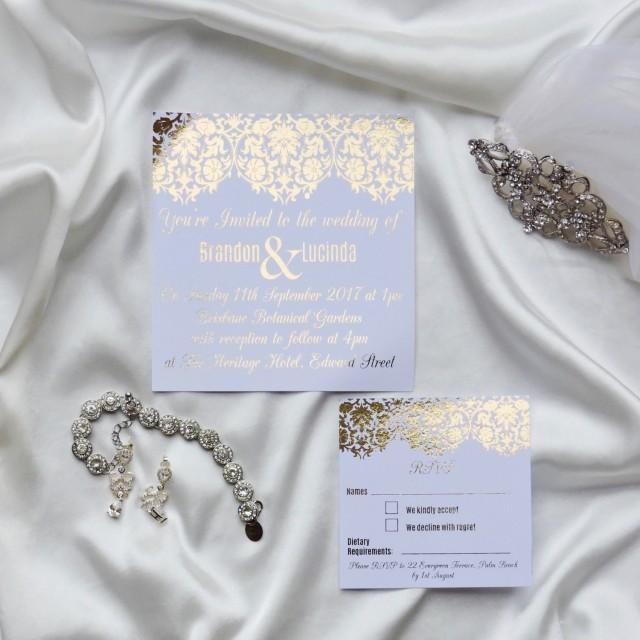 Gold Foil Wedding Invitation Set With Rsvp Card Damask Wedding