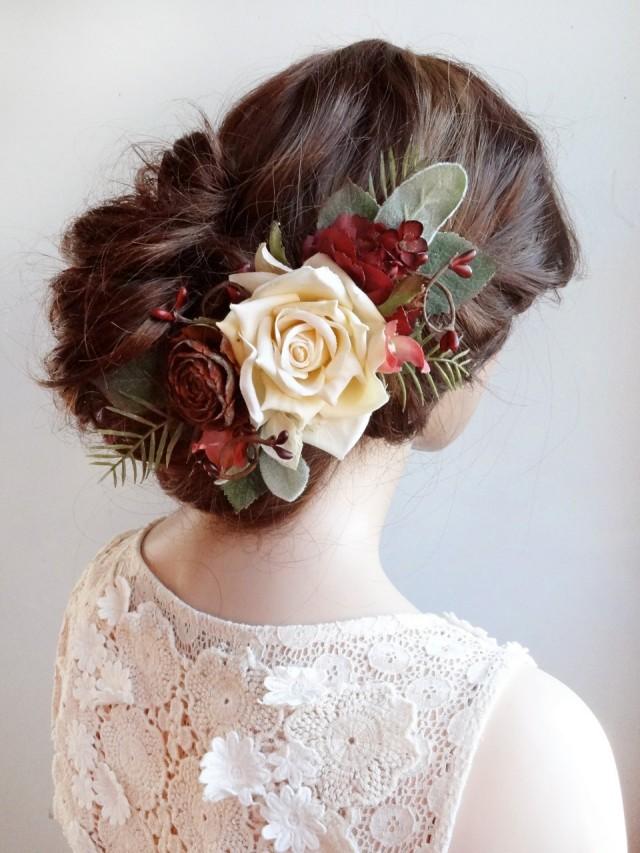 Wedding Hair Piece Burgundy Red Hair Accessory Bridal Hairpiece