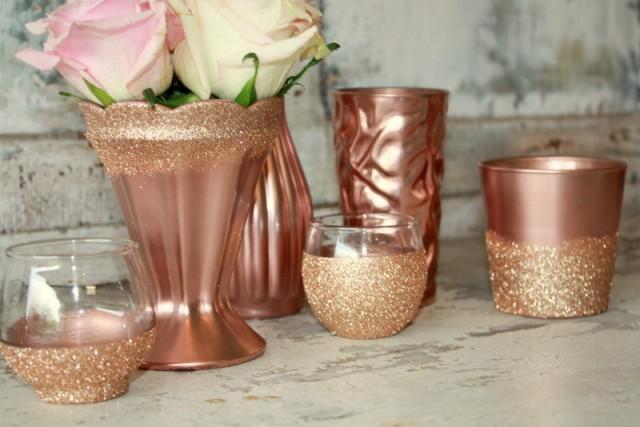 Rose Gold Wedding Decor 6 Rose Gold Dipped Vintage Vases And