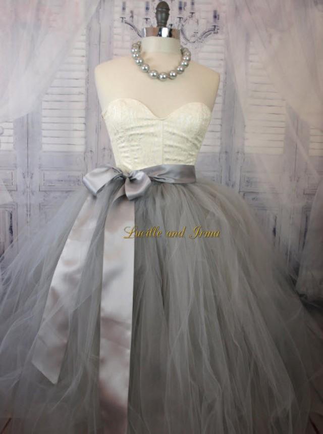 Silver Tulle Skirt In Knee Tea And Full Length Wedding Skirt Sewn Tutu