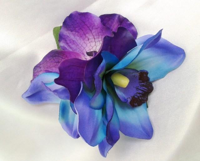 Tropical Hair Clip Hawaiian Orchids Maui Blue Purple Exotic Hair Clip Beach Bride Fascinator Flower Headpiece Wedding Hair Accessory 2559198 Weddbook