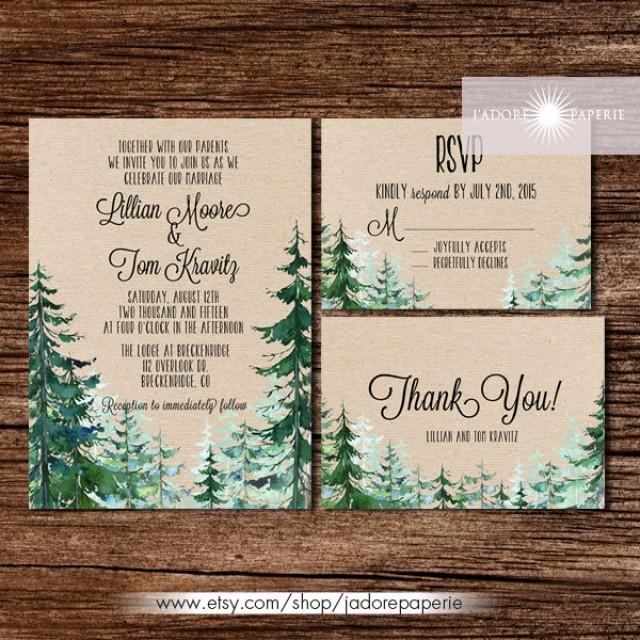 Forest Wedding Invitation, Rustic Watercolor Tree Invite, Outdoor ...