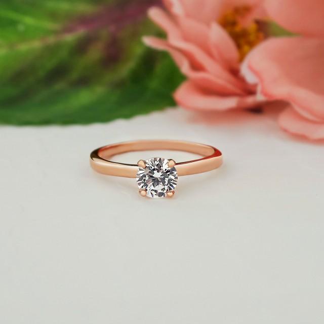 1/2 Ct Engagement Ring, Round Solitaire Ring, Man Made Diamond Simulant