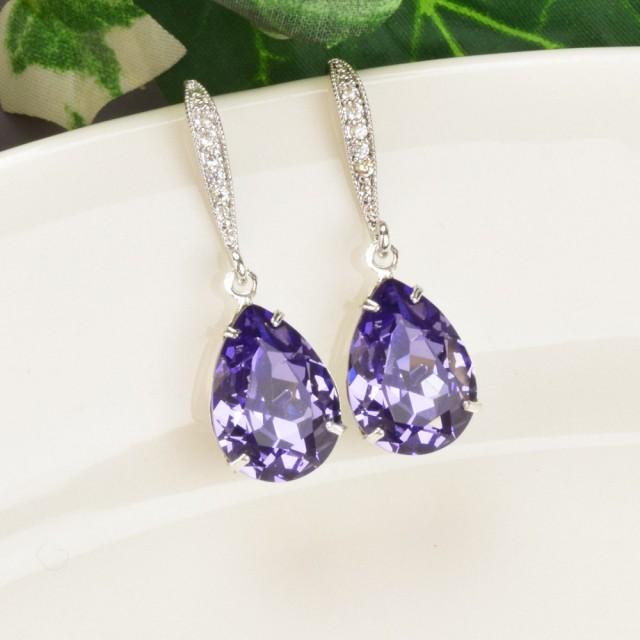 Purple Earrings Tanzanite Swarovski Teardrop Earrings Silver Purple