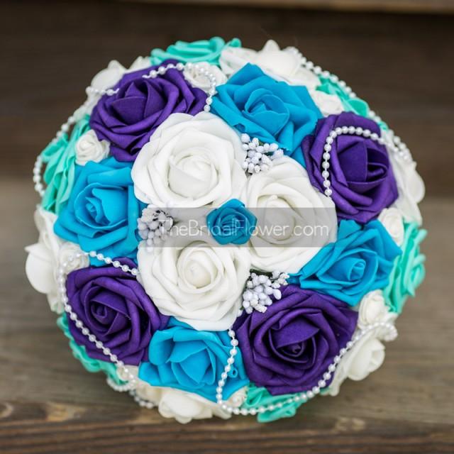 Wedding Bouquet Bridal Bouquet Turquoise Blue And Purple Silk