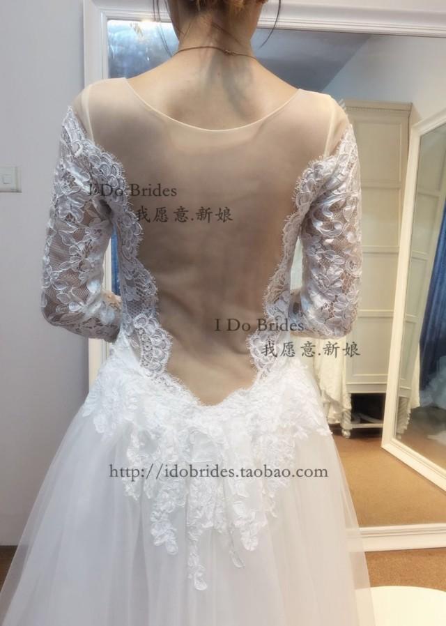 Sheer Back Long Sleeves Mermaid Ball Gown Wedding Dress 2561188