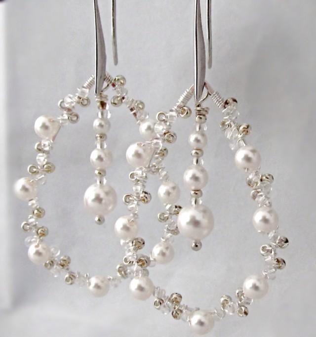 Silver And Pearl Crystal Earrings Bridal Earrings Pearl Wedding Jewelry