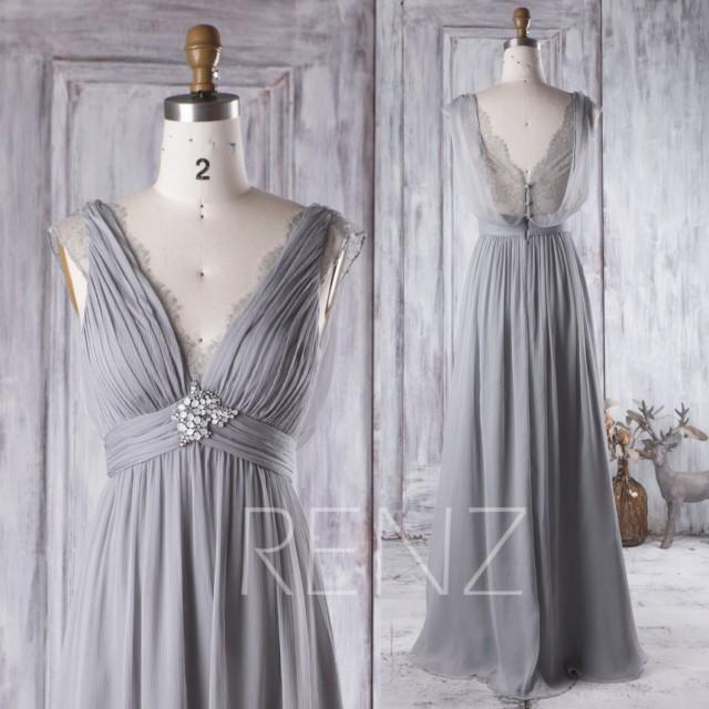 2016 Light Gray Bridesmaid Dress Long, V Neck Lace Wedding Dress With