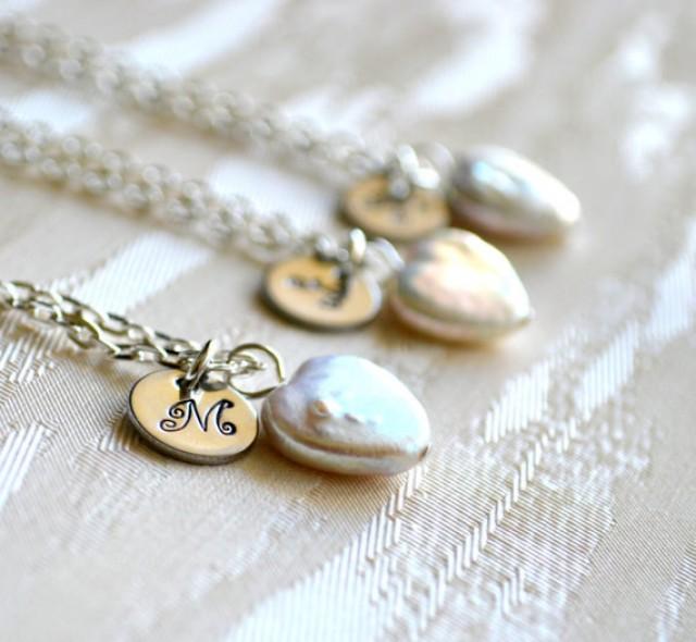 Set Of Personalized Bridesmaids Gifts Necklaces Set Of Four Jewelry Gift Heart Freshwater